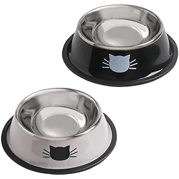 Unbranded Non-Slip Stainless Steel Cat Bowls for Food and Water 8 oz. with Removable Rubber Base Stackable 2-Pack