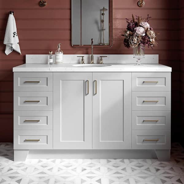 ARIEL Taylor 60 in. W x 22 in. D x 36 in. H Single Sink Freestanding Bath Vanity in Gray with Carrara Quartz Top