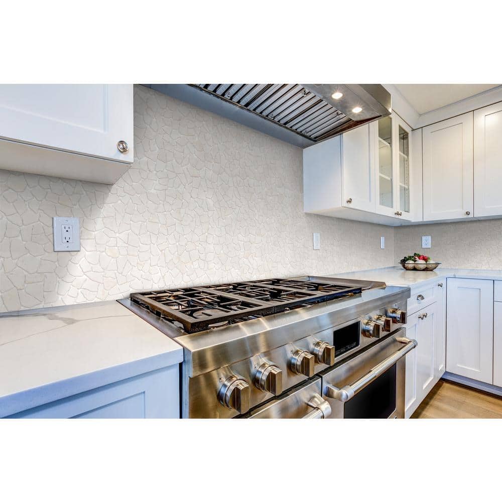 11" x 11" White Tumbled Marble Mosaic Tile
