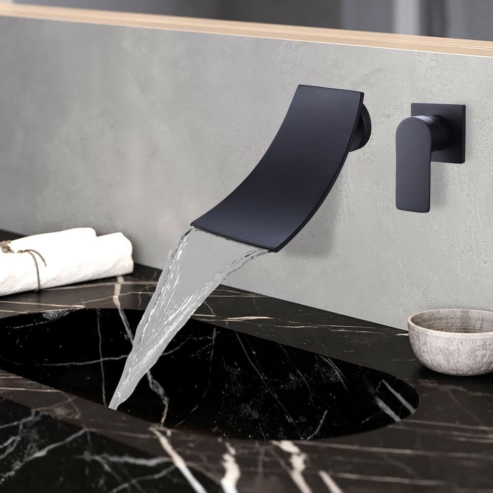 Matte Black Wall-Mounted Waterfall Bathroom Faucet