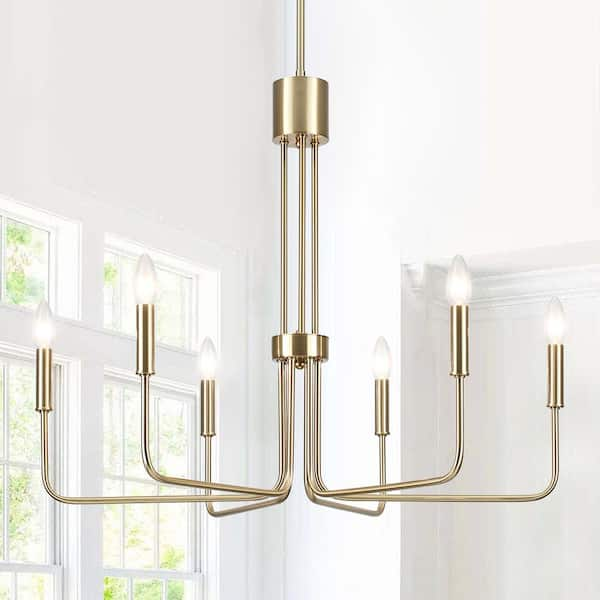 LWYTJO 6-Light Gold Candle Style Modern Chandelier For Living Room GY ...