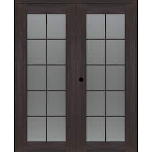 Vona 56 in.x 80 in. Right Hand Active 10-Lite Frosted Glass Veralinga Oak Wood Composite Double Prehung French Door