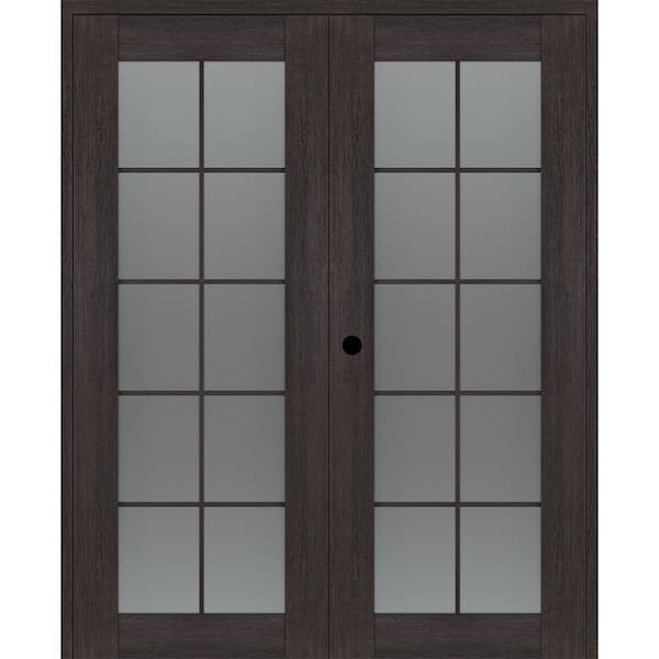 Belldinni Vona 48 in. x 79,375 in. Right Hand Active 10-Lite Frosted Glass Veralinga Oak Wood Composite Double Prehung French Door