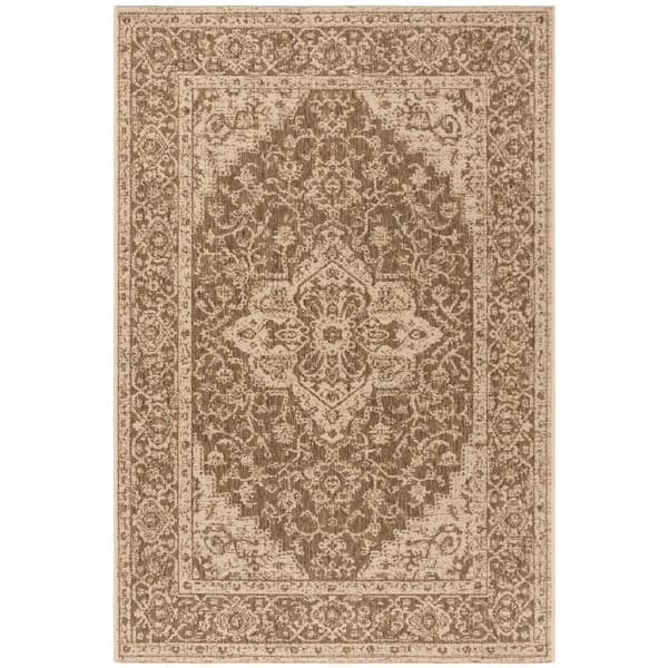 Linden Beige/Cream 7 ft. x 9 ft. Border Antique Medallion Indoor/Outdoor Area Rug