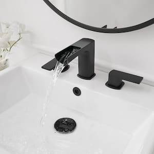 Waterfall 8 in. Widespread Double-Handle Black Bathroom Faucet Set 3-Holes Vanity Sink with Metal Drain in Matte Black