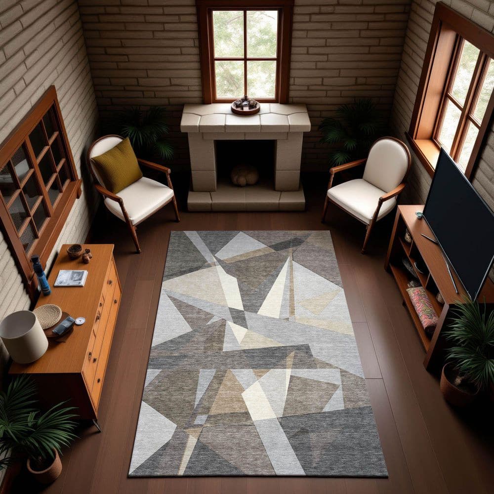 Mayfield Premium Machine Washable Abstract AMF1609 Taupe 3 ft. x 5 ft. Area Rug price history on PriceWatchPro
