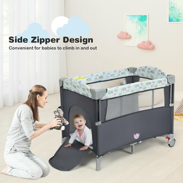 Boyel Living 5-in-1 Gray Portable Baby Beside Sleeper Bassinet Crib Playard  with Diaper Change HYSN-5558GR - The Home Depot