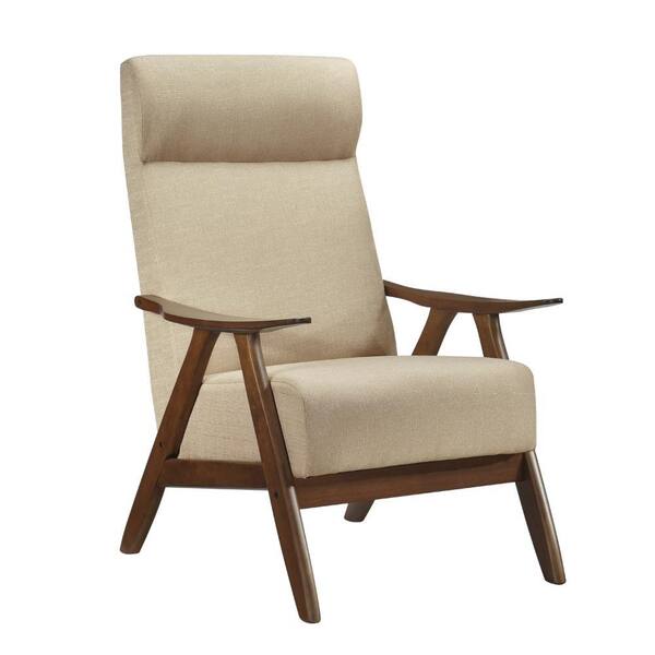 Benjara Beige and Brown Polyester Arm Chair with Attached Back and Loose Cushioned Seat