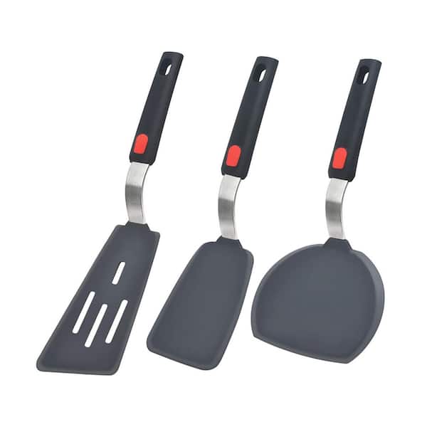 Red Silicone Spatula Turner Set of 3 600°F Heat Resistant Flexible Nonstick Kitchen Utensils BPA Free Cooking