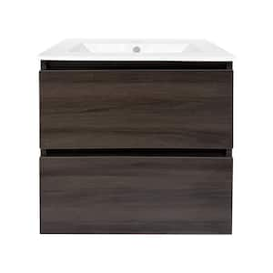 24 in W x 18 in. D x 23 in. H Floating Bath Vanity in Black Walnut with White Ceramic Top