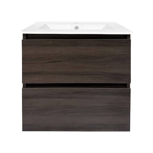 24 in W x 18 in. D x 23 in. H Floating Bath Vanity in Black Walnut with White Ceramic Top