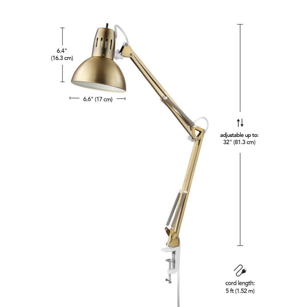 Adjustable Gold Clip-On Desk Lamp with Metal Clamp
