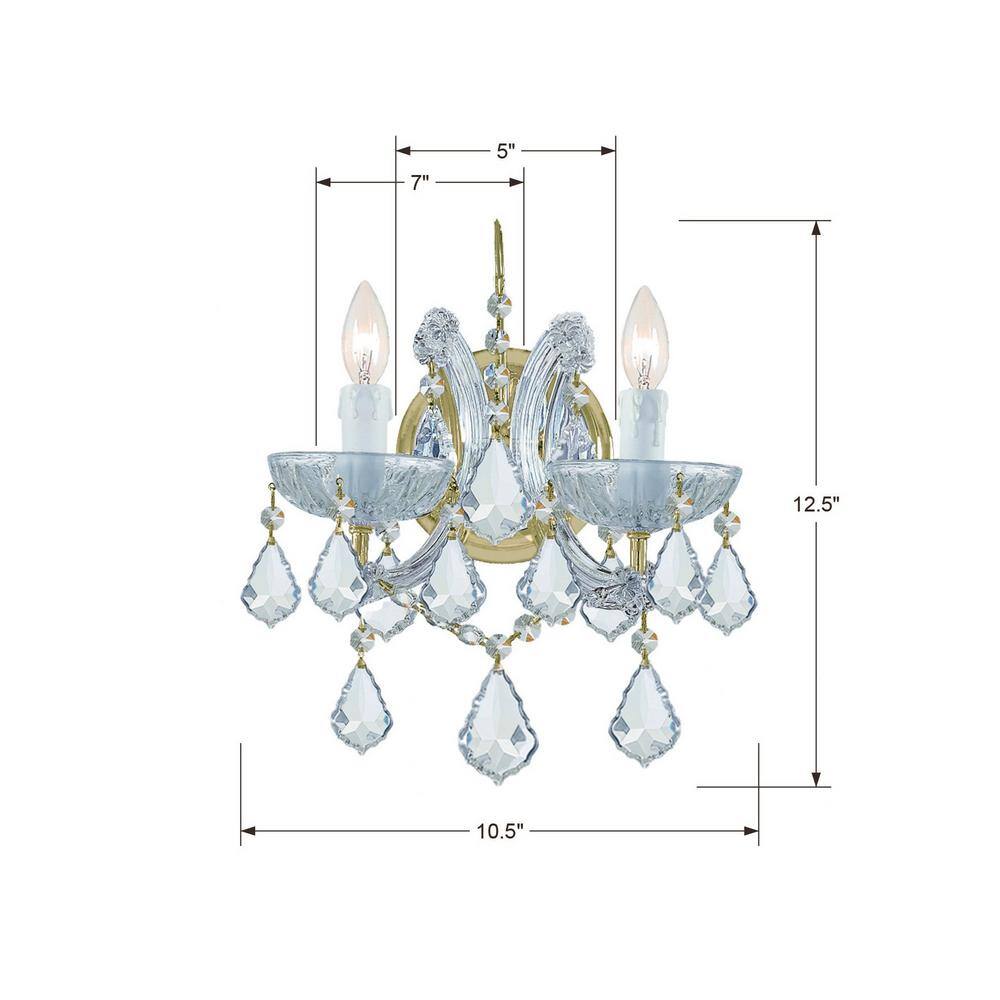 Elegant Gold 2-Light Wall Sconce with Clear Hand-Cut Crystals