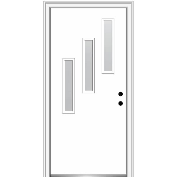 MMI DOOR Davina 30 in. x 80 in. Left-Hand Inswing 3-Lite Frosted Glass Primed Fiberglass Prehung Front Door on 6-9/16 in. Frame