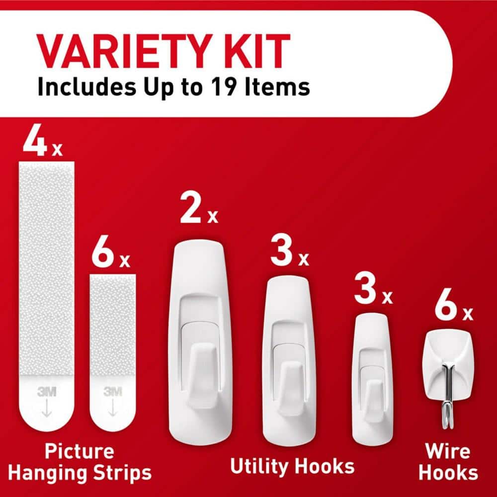 Assorted Size White Plastic and Metal Picture Hanger Kit