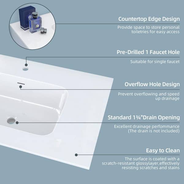 Zeafive 36 in. W x 22 in. D Solid Surface Cultured Marble White