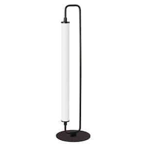 Freya 26.5 in. Black Transitional Integrated LED Round Table Lamp with White Acrylic Shade