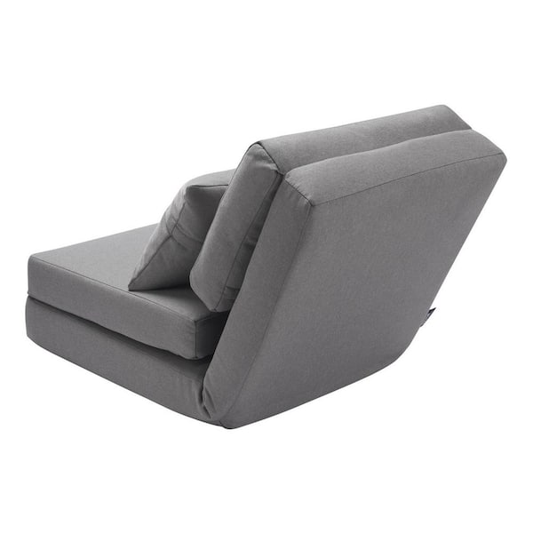 SKYSHALO Convertible Flip Chair, 5-Position Adjustable Lazy Sofa, Folding Couch Bed with Metal Frame, Pillow Gray