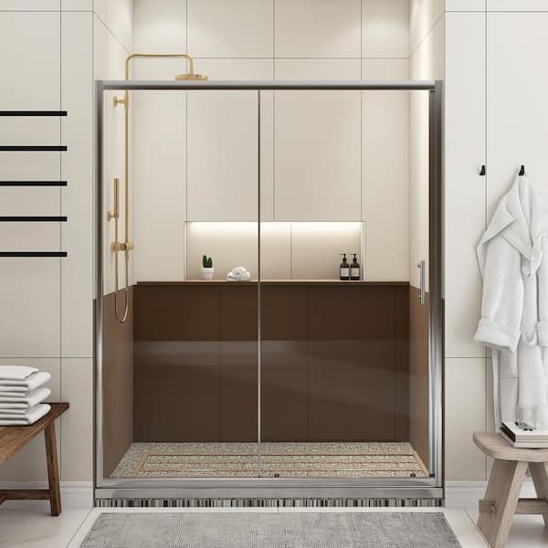 60 in. W x 72 in. H Sliding Framed Shower Door in Chrome Finish with Clear Tempered Glass