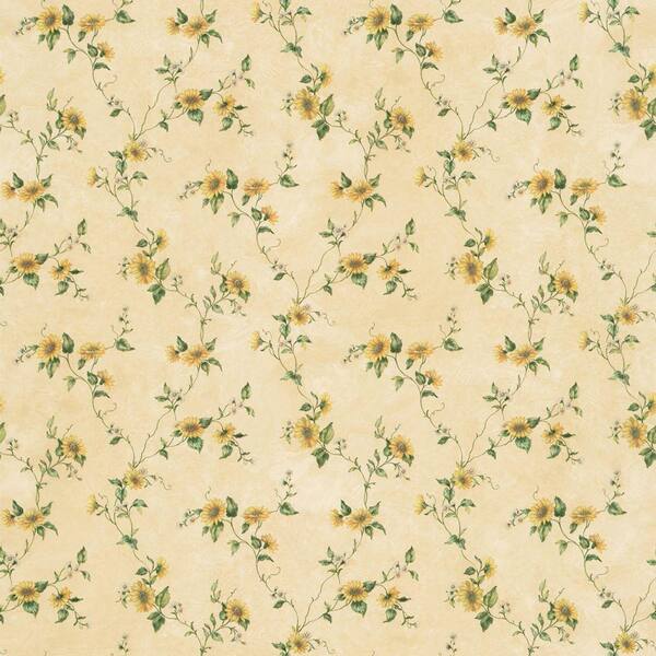 The Wallpaper Company 56 sq. ft. Yellow Floral Trail Wallpaper-DISCONTINUED