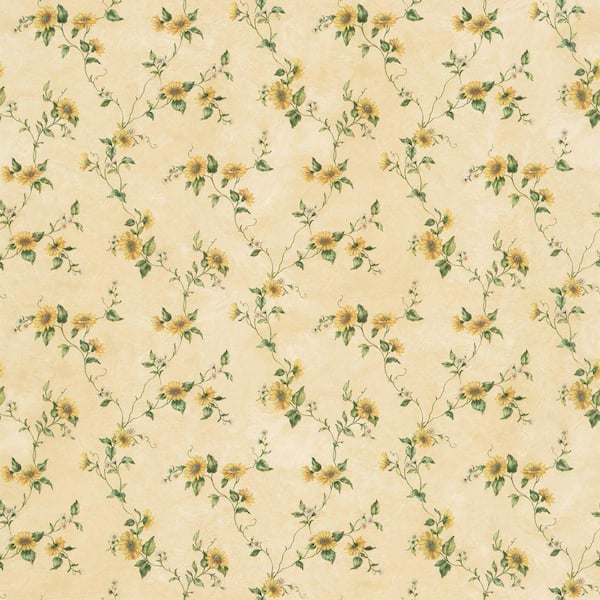 The Wallpaper Company 8 in. x 10 in. Yellow Floral Trail Wallpaper Sample-DISCONTINUED