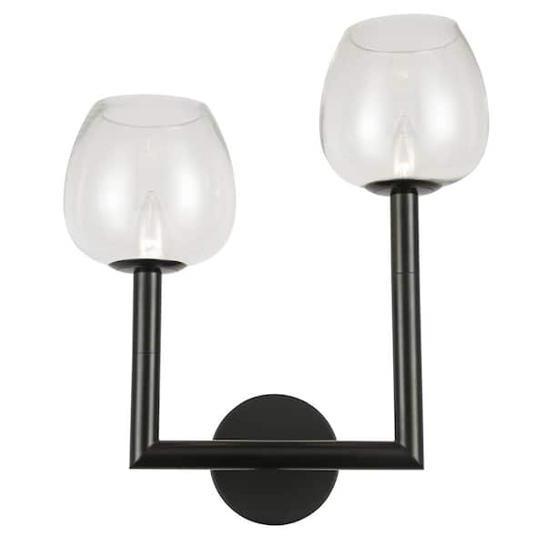 Dainolite Nora 2-Light Matte Black Wall Sconce with Clear Glass