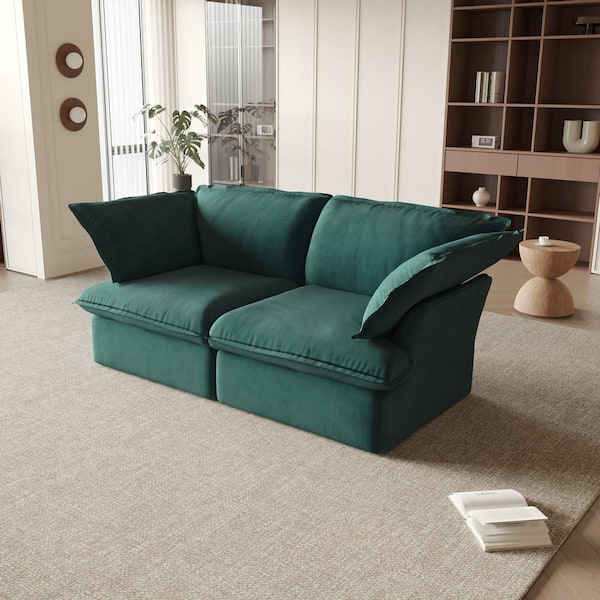 J&E Home 82.6 in. Green Linen 2-Seater Down-Filled Free Combination Modular Loveseat Sofa