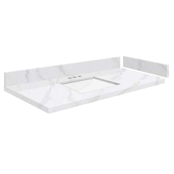 Transolid Silestone 48.5 in. W x 22.25 in. D Quartz White Rectangular Single Sink Vanity Top in Calacatta Gold