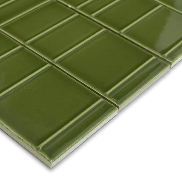 3D Line Green 12 in. x 12.48 in. Glazed Recycled Glass Handmade Wall Mosaic Tile (5.2 sq. ft. /Case)