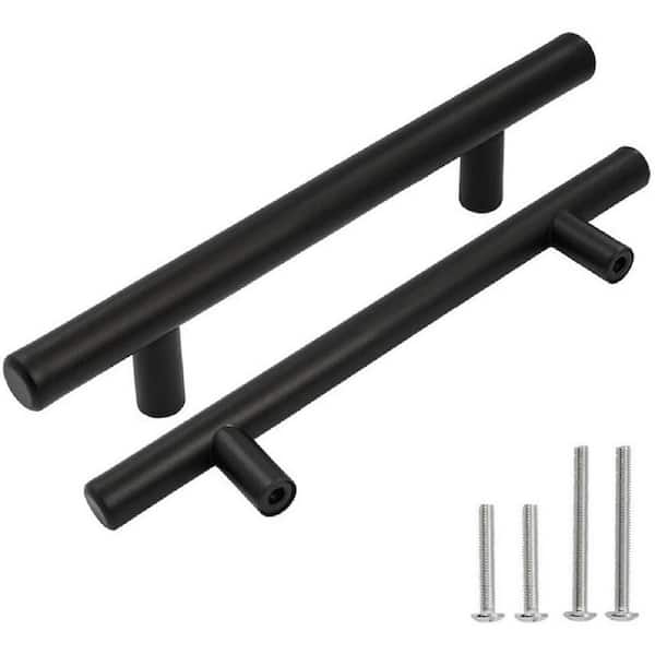 Pyramid Home Decor Brizza Series 8-11/16 in. (220 mm.) Center-To-Center Matte Black Solid Brass Cabinet Handle Drawer Pull (5-Pack)