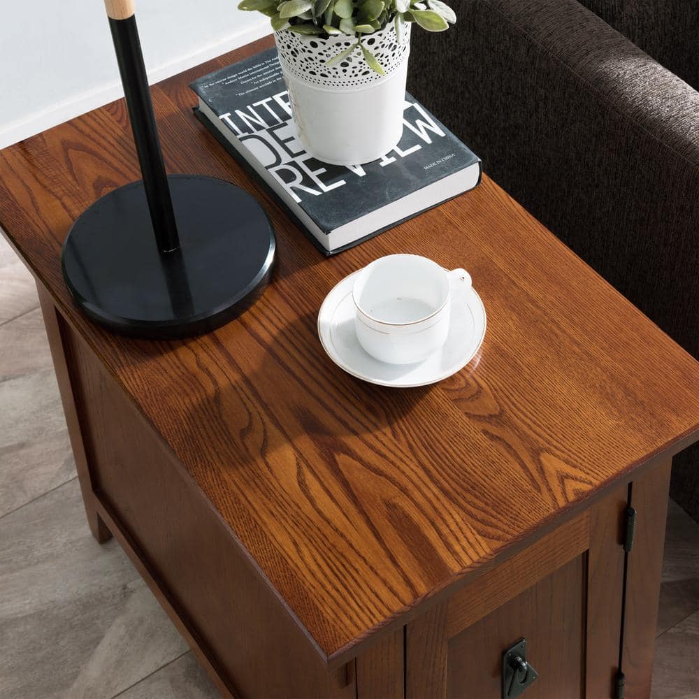 Russet Solid Wood Mission Cabinet End Table with Storage
