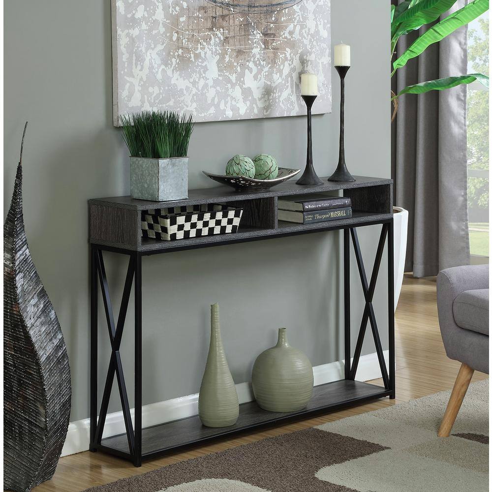 Weathered Gray and Black Wood Metal Console Table with Storage