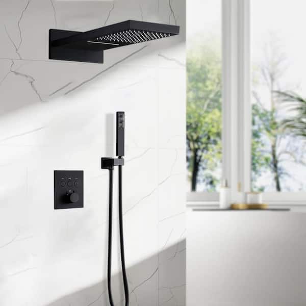 Single Handle 2 Spray Fixed and Handheld Showerheads 1. 8GPM with Hand Shower Faucet In Matte Black