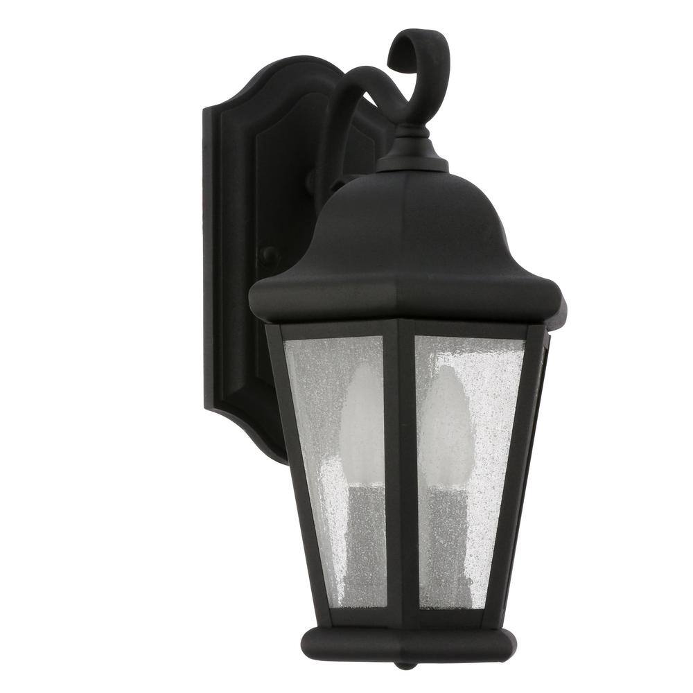 Martinsville Black 14.5" Outdoor Wall Lantern with Seeded Glass