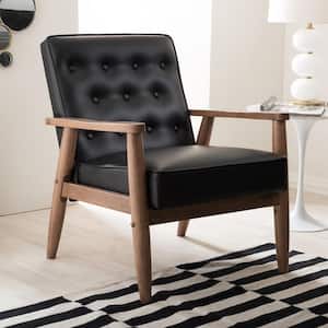 Sorrento Mid-Century Black Faux Leather Upholstered Accent Chair