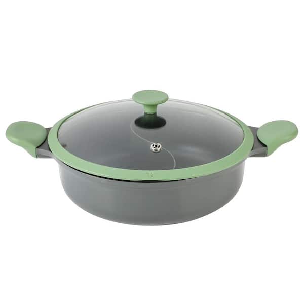 KENMORE Theodore 6.5 Qt. Nonstick Cast Aluminum Divided Hot Pot Pan with Lid