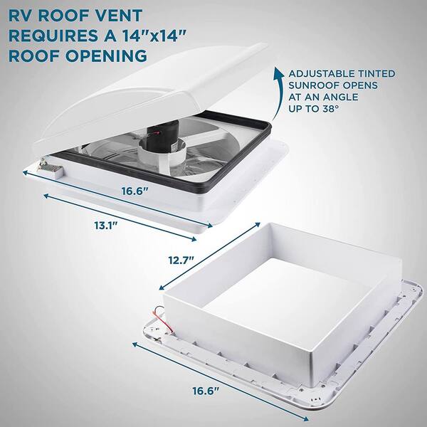 HIKE CREW White RV Roof Vent Fan with LED Light and Remote Control