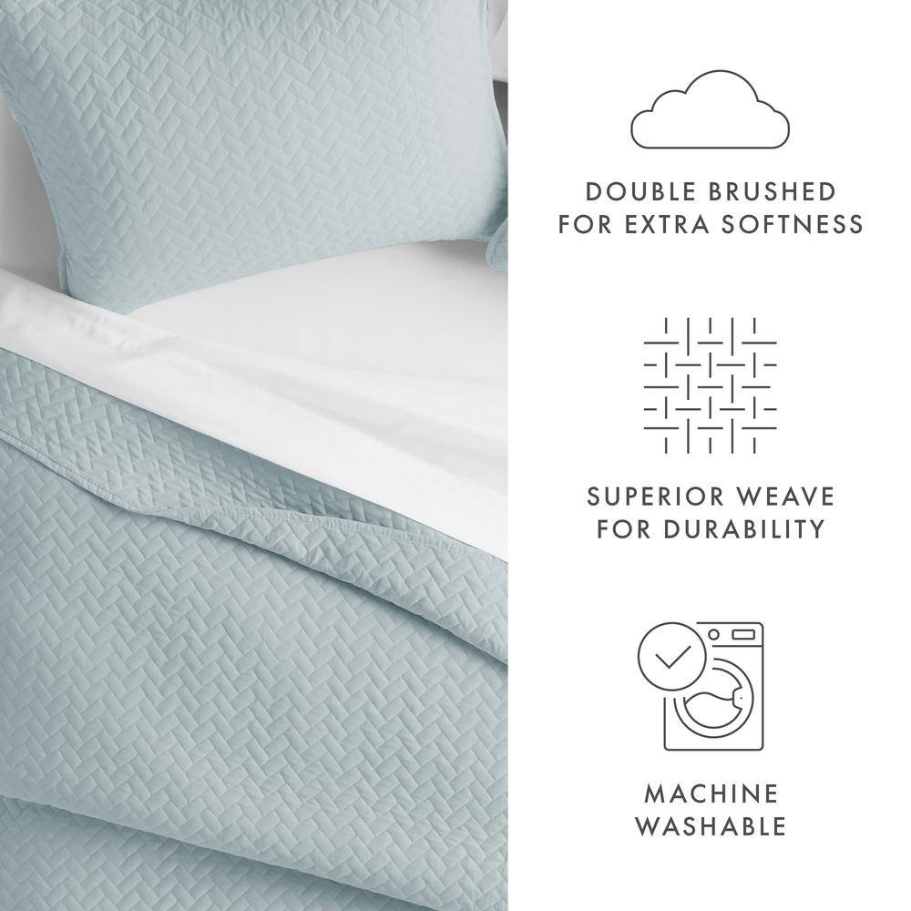 Pale Blue Twin Microfiber Quilted Coverlet & Sham Set