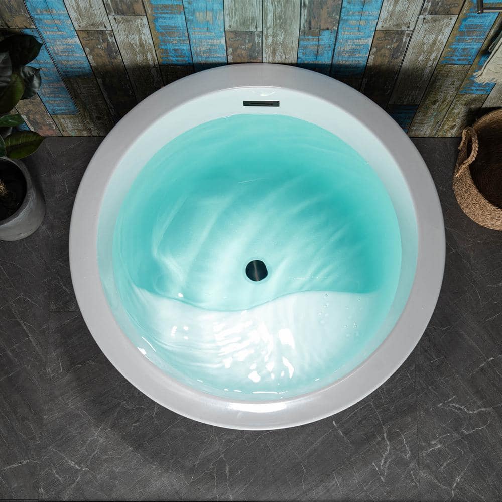 41'' Round White Acrylic Freestanding Bathtub with Matte Black Drain