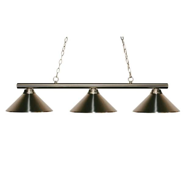 Unbranded Sharp Shooter 3-Light Brushed Nickel with Metal Brushed Nickel Shade Billiard Light with No Bulbs Included