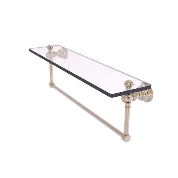 Allied Brass Carolina 22in. x 7in. x 5.54in. Brass Rectangular Glass Shelf with Integrated Towel Bar in Antique Pewter