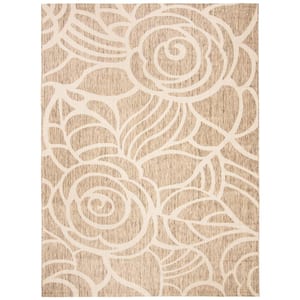Courtyard Coffee/Sand 5 ft. x 8 ft. Floral Indoor/Outdoor Patio  Area Rug
