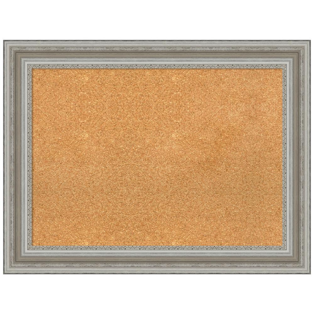Parlor Silver Framed Natural Cork Bulletin Board 34x26