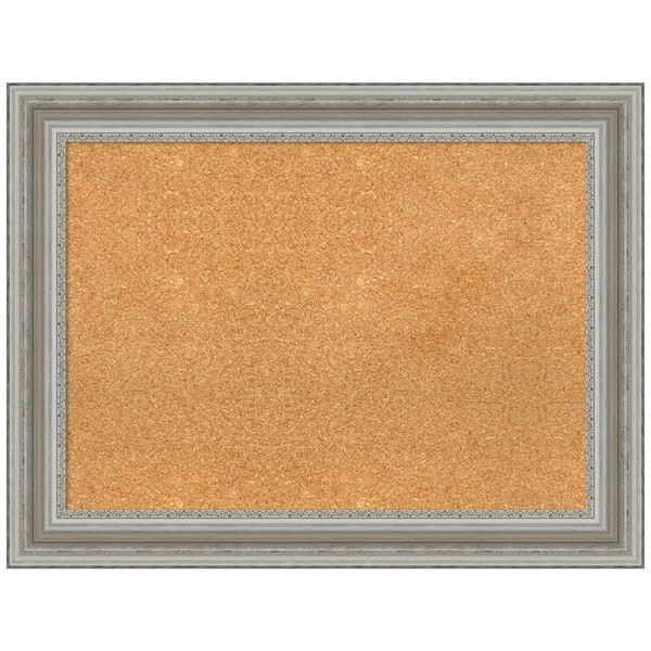 Amanti Art Parlor Silver 33.50 in. x 25.50 in. Framed Corkboard Memo Board