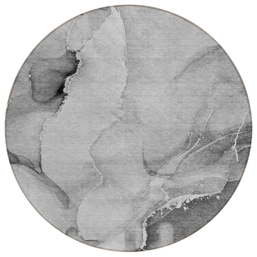 Gray and Ivory 8 ft. Round Woven Abstract Polyester Round Indoor/Outdoor Area Rug price history on PriceWatchPro