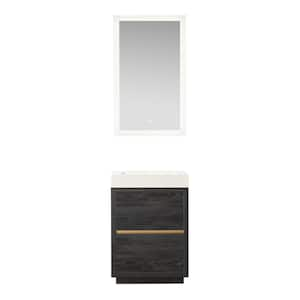 Huesca 24 in. W x 19.7 in. D x 33.9 in. H Single Sink Bath Vanity in North Black Oak w/ White Composite Top and Mirror