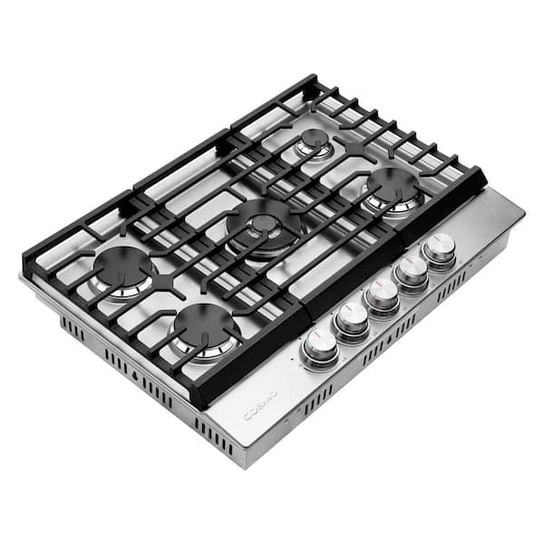 30 in. Haven Collection Recessed Drop-in Gas Cooktop with 5 Sealed Burners, Cast Iron Grates in Stainless Steel