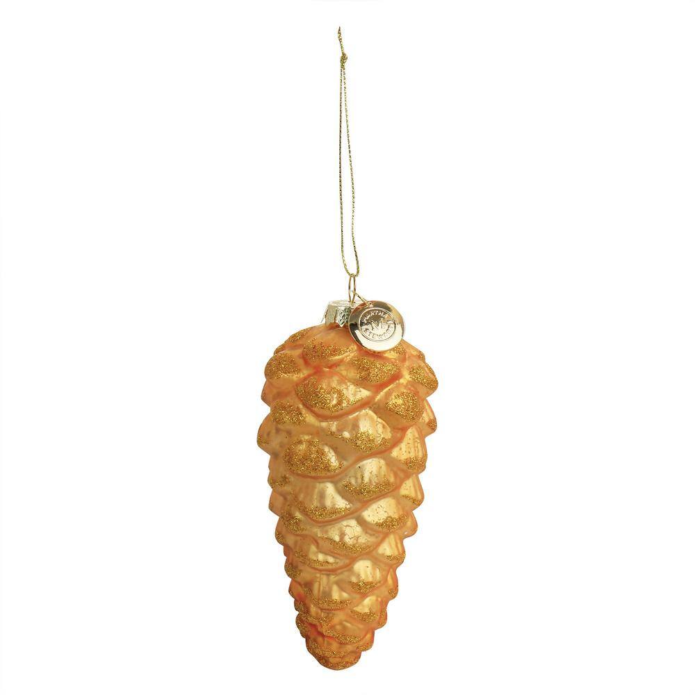 Gold Glass Pinecone and Pointy Ball Ornament Set