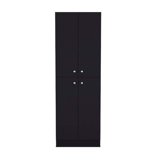 23.60 in. W x 11.80 in. D x 71.10 in. H Black Particle Board Freestanding Linen Cabinet w/4-Doors in Black