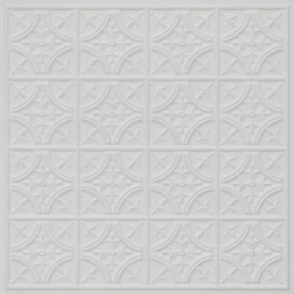 FROM PLAIN TO BEAUTIFUL IN HOURS Scarlette White Matte 2 ft. x 2 ft. PVC Glue up or Lay in Faux Tin Ceiling Tile (200 sq. ft./case)